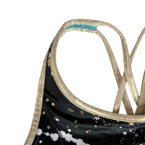 Justice Girls Reversible Sports Bra Black Gold Shiny Size Large 12/14 New - Picture 6 of 12